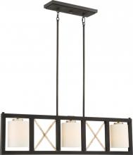 NUVO 60/6133 - Boxer - 3 Light Island Pendant with Satin White Glass - Matte Black Finish with Antique Silver