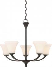 NUVO 60/6305 - Fawn - 5 Light Chandelier with Satin White Glass - Mahogany Bronze Finish