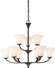 NUVO 60/6309 - Fawn - 9 Light Chandelier with Satin White Glass - Mahogany Bronze Finish