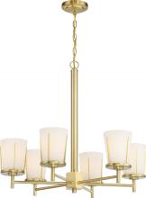 NUVO 60/6536 - Serene - 6 Light Chandelier with Satin White Glass - Natural Brass Finish