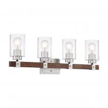 NUVO 60/6964 - Arabel - 4 Light Vanity - with Clear Seeded Glass -Brushed Nickel and Nutmeg Wood Finish