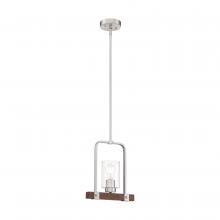NUVO 60/6965 - Arabel - 1 Light Mini Pendant - with Clear Seeded Glass -Brushed Nickel and Nutmeg Wood Finish