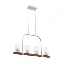 NUVO 60/6967 - Arabel - 4 Light Island Pendant - with Clear Seeded Glass -Brushed Nickel and Nutmeg Wood Finish