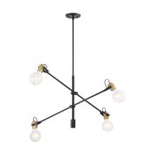 NUVO 60/6990 - Mantra - 4 Light Pendant - Black Finish with Brushed Brass Accents