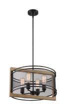 NUVO 60/7264 - Atelier - 4 Light Pendant with- Black and Honey Wood Finish