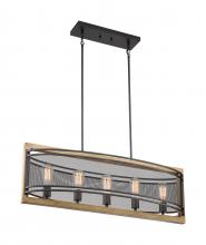 NUVO 60/7265 - Atelier - 5 Light Island Pendant with- Black and Honey Wood Finish