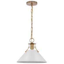 NUVO 60/7524 - Outpost; 1 Light; Medium Pendant; Matte White with Burnished Brass
