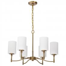 NUVO 60/8206 - Liam; 6 Light Chandelier; Burnished Brass; White Opal Glass