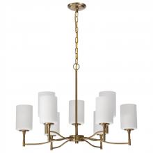NUVO 60/8209 - Liam; 9 Light Chandelier; Burnished Brass; White Opal Glass
