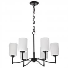 NUVO 60/8216 - Liam; 6 Light Chandelier; Matte Black; White Opal Glass