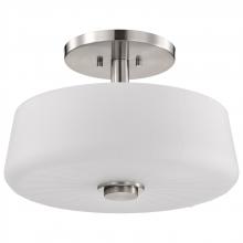NUVO 60/8229 - Lune; 3 Light Semi-Flush; Brushed Nickel Finish; Etched White Glass