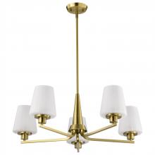 NUVO 60/8235 - Lune; 5 Light Chandelier; Vintage Brass Finish; Etched White Glass