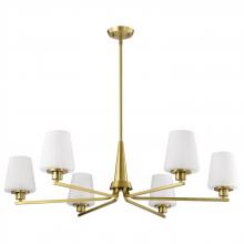 NUVO 60/8236 - Lune; 6 Light Chandelier; Vintage Brass Finish; Etched White Glass