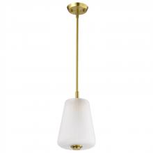 NUVO 60/8237 - Lune; Mini Pendant; Vintage Brass Finish; Etched White Glass