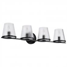 NUVO 60/8254 - Valentine; 4 Light Vanity; Black Finish; Hammered Glass