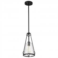 NUVO 60/8255 - Valentine; Small Pendant; Black Finish; Hammered Glass