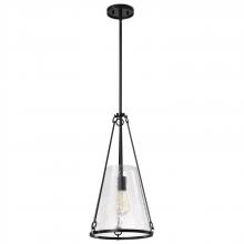 NUVO 60/8256 - Valentine; Medium Pendant; Black Finish; Hammered Glass