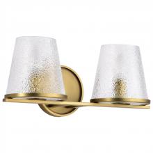 NUVO 60/8262 - Valentine; 2 Light Vanity; Vintage Brass Finish; Hammered Glass