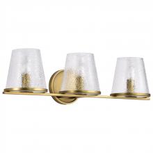 NUVO 60/8263 - Valentine; 3 Light Vanity; Vintage Brass Finish; Hammered Glass
