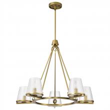 NUVO 60/8268 - Valentine; 5 Light Chandelier; Vintage Brass Finish; Hammered Glass