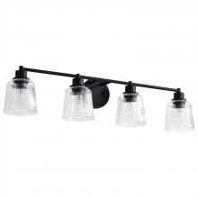NUVO 60/8604 - Grayson; 4 Light Vanity; Matte Black Finish; Clear Ribbed Glass