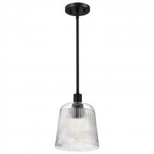 NUVO 60/8606 - Grayson; Small Pendant; Matte Black Finish; Clear Ribbed Glass