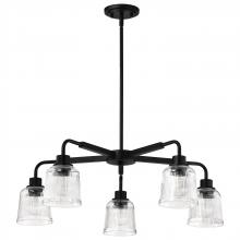 NUVO 60/8611 - Grayson; 5 Light Chandelier; Matte Black Finish; Clear Ribbed Glass