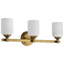 NUVO 60/8663 - Solara; 3 Light Vanity; Natural Brass Finish; Frosted Ribbed Glass