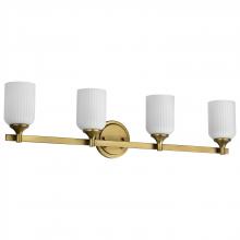 NUVO 60/8664 - Solara; 4 Light Vanity; Natural Brass Finish; Frosted Ribbed Glass
