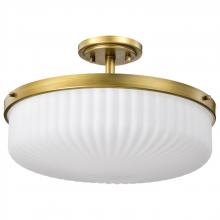 NUVO 60/8667 - Solara; Semi Flush Mount; Natural Brass Finish; Frosted Ribbed Glass