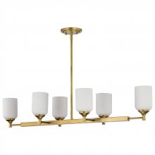 NUVO 60/8669 - Solara; 6 Light Island Pendant; Natural Brass Finish; Frosted Ribbed Glass