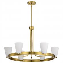 NUVO 60/8726 - Royale; 6 Light Chandelier; Burnished Brass Finish; Ribbed White Glass