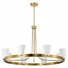 NUVO 60/8729 - Royale; 8 Light Chandelier; Burnished Brass Finish; Ribbed White Glass