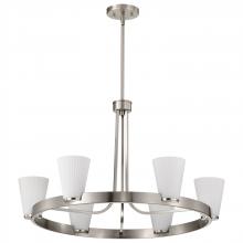 NUVO 60/8736 - Royale; 6 Light Chandelier; Brushed Nickel Finish; Ribbed White Glass