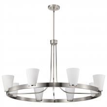 NUVO 60/8739 - Royale; 8 Light Chandelier; Brushed Nickel Finish; Ribbed White Glass
