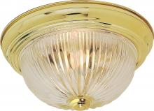 NUVO SF76/092 - 2 Light - 13" Flush with Clear Ribbed Glass - Polished Brass Finish