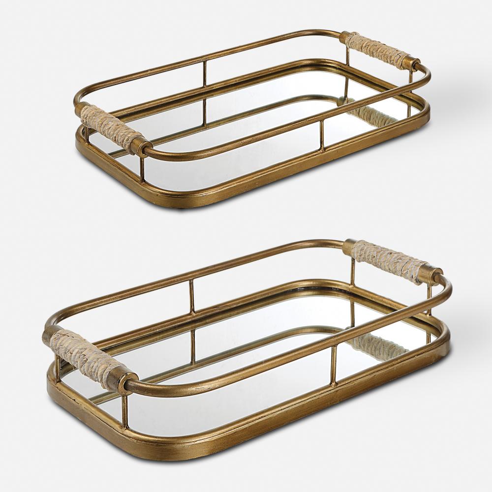 Uttermost Rosea Brushed Gold Trays Set/2
