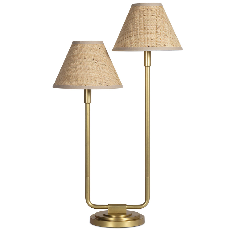 Regina Andrew Polly Double Arm Table Lamp (Natural Brass with Rattan Shade)