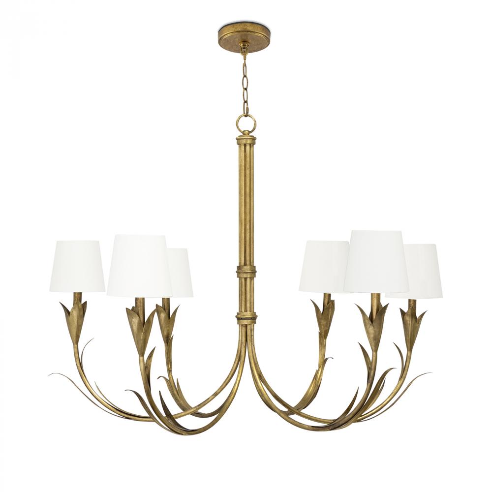 Regina Andrew River Reed Chandelier Small (Antique Gold Leaf with Natural Linen Shade)