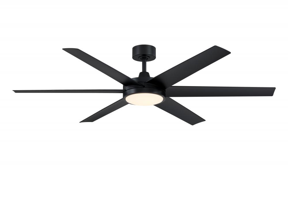 Brawn 64 inch Indoor/Outdoor Ceiling Fan with LED CCT Select Light Kit - Black with Black blades