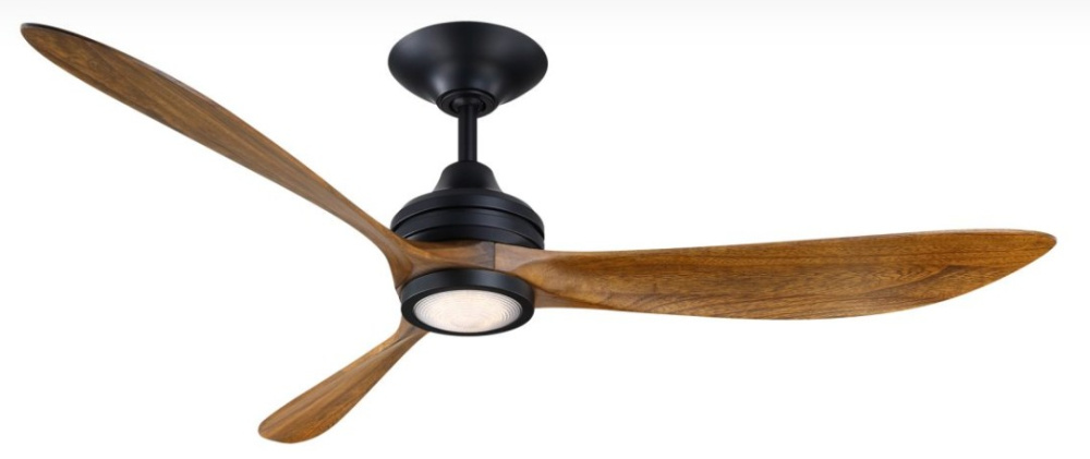 Aviara 60 inch Indoor/Outdoor Ceiling Fan with LED CCT Select Light Kit - Black with Koa blades