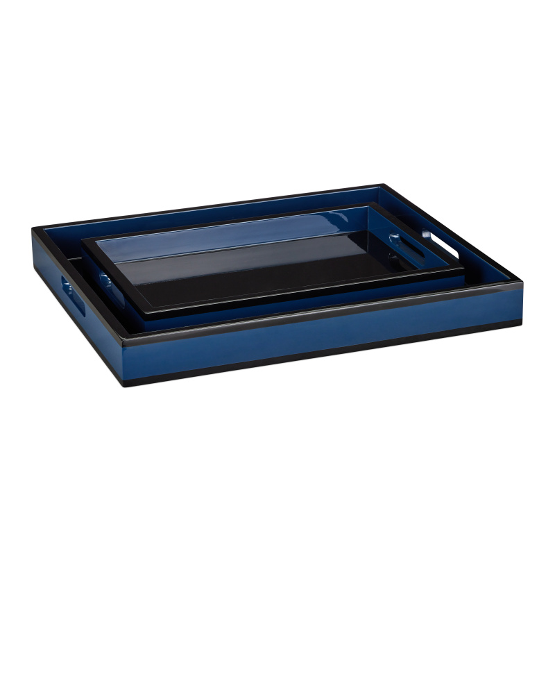 Navy Lacquer Tray Set of 2
